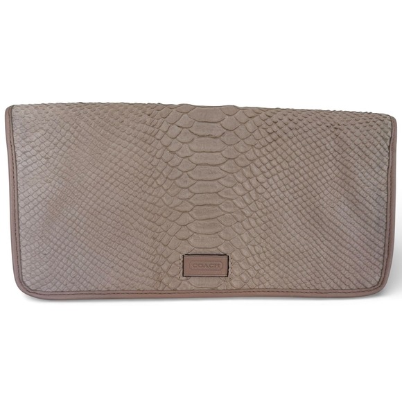Coach Blush Python Embossed Leather Fold Over Clutch 11x6